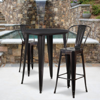 Flash Furniture CH-51090BH-2-30CAFE-BQ-GG 30"Round Metal Bar Table Set with Cafe Barstools in Antique